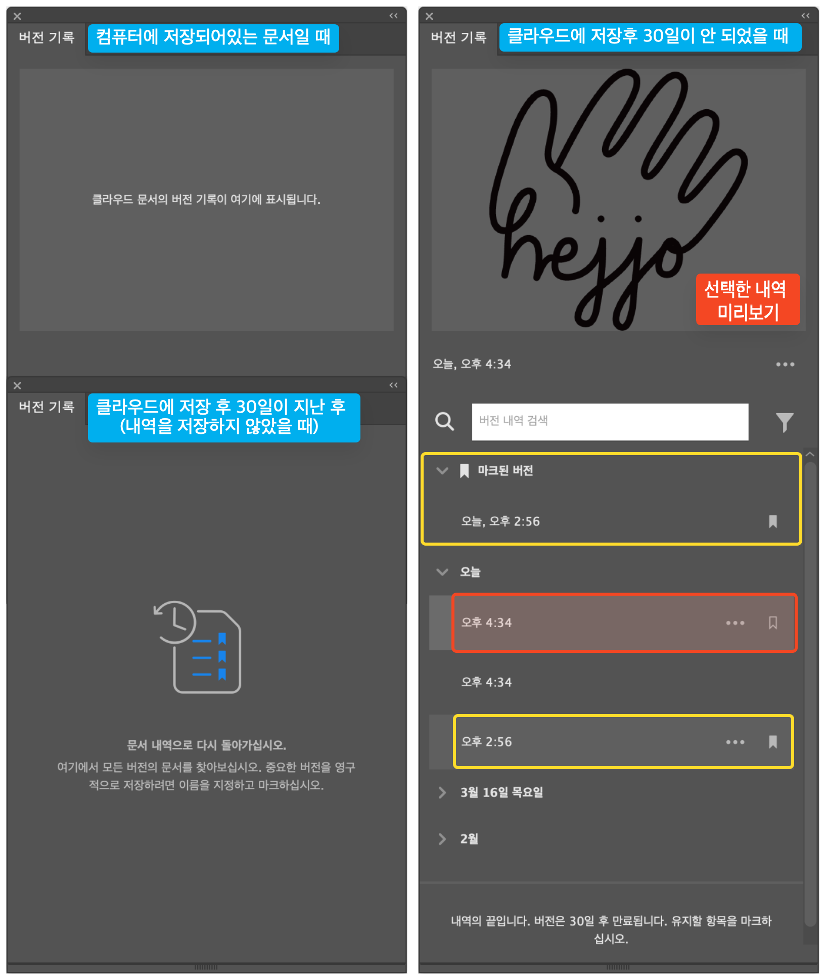 버전 기록 패널