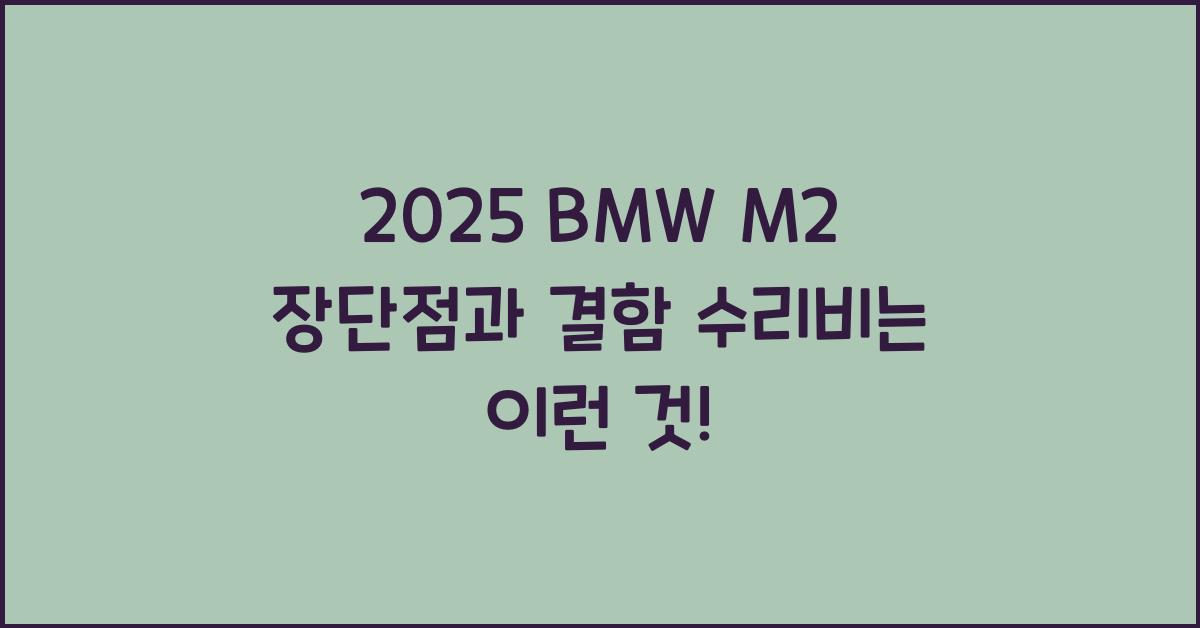 2025 BMW M2 장단점 결함 수리비