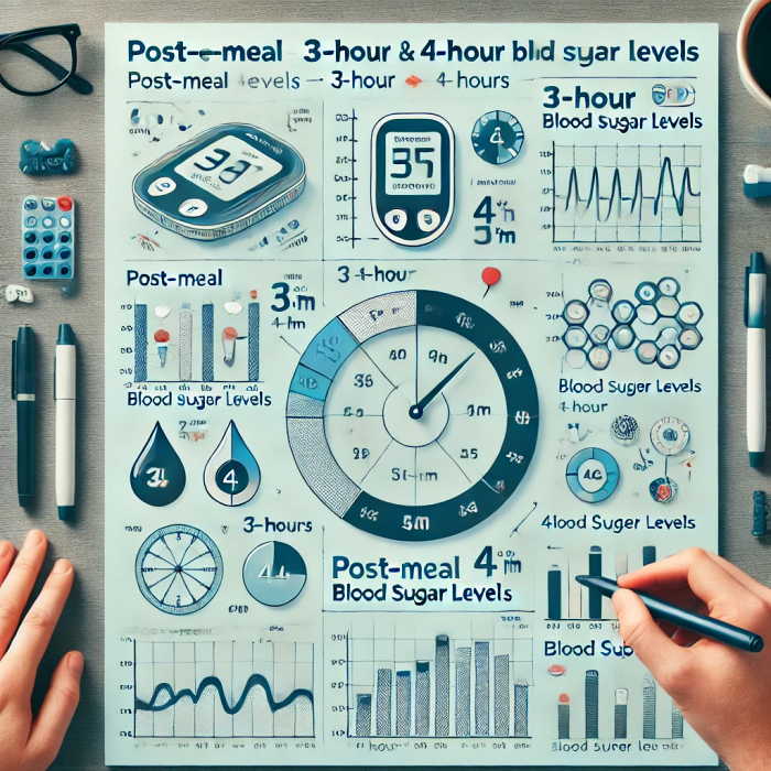 식후 3시간과 4시간 혈당 수치의 차이를 그래프로 보여주는 시각 자료.