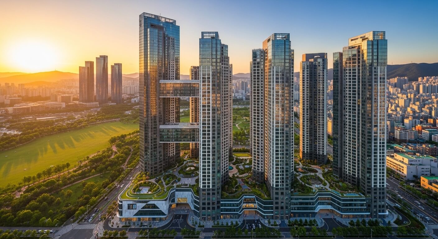 고층아파트들이 공원주위에 우뚝서있다