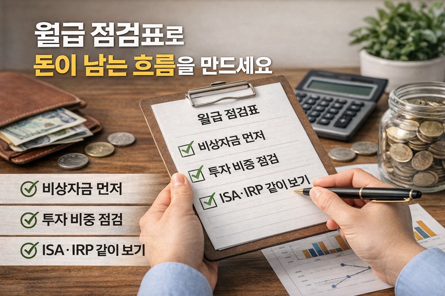 비상자금, 투자 비중, ISA와 IRP 활용 여부를 점검하는 2026 월급 관리 체크리스트 이미지