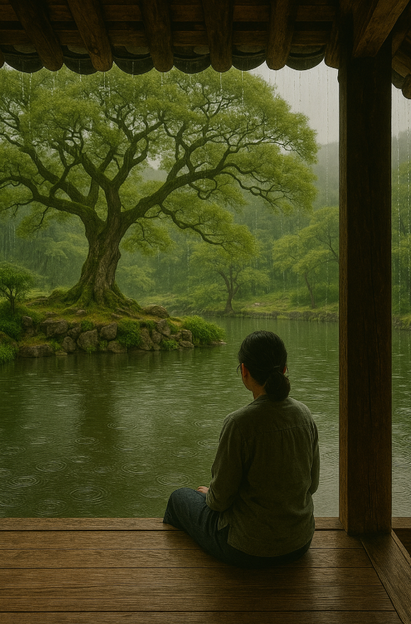 담양 명옥헌 원림 비오는 풍경 모습