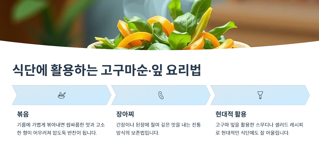 식단에 활용하는 고구마순·잎 요리법