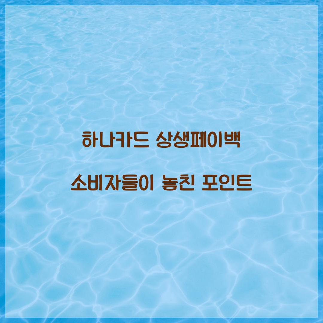 하나카드 상생페이백 소비자들이 놓친 포인트