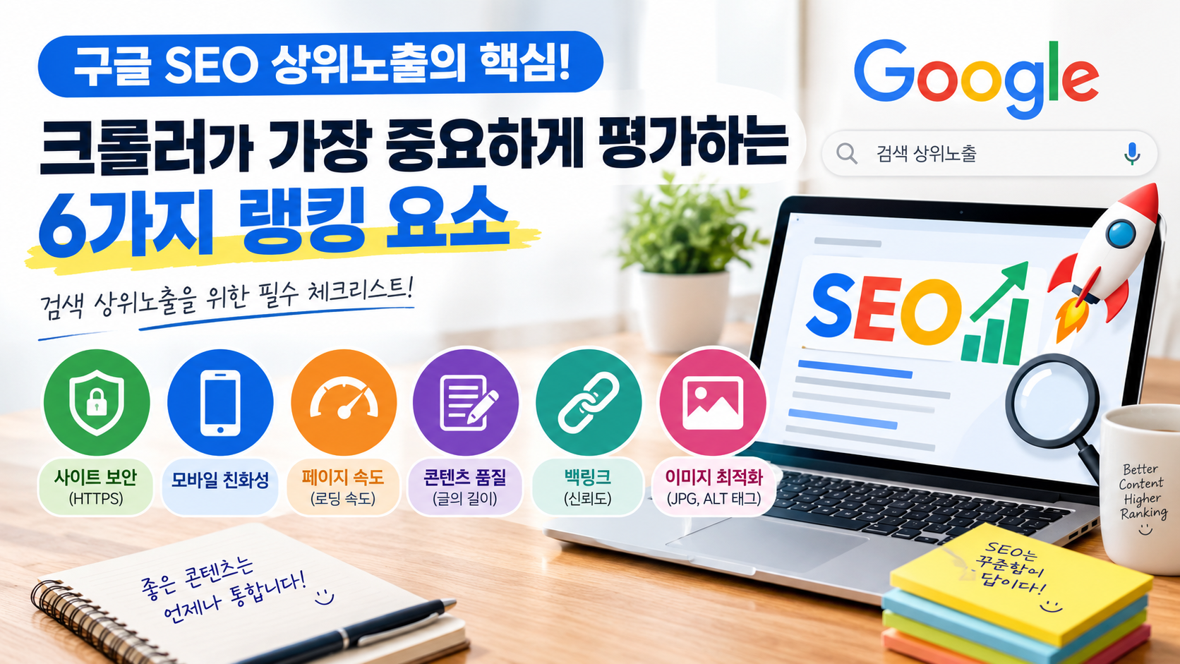 구글 SEO 상위노출의 핵심! 크롤러가 가장 중요하게 평가하는 6가지 랭킹 요소