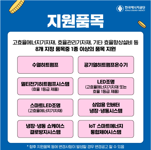 소상공인 에너지효율향상 지원사업 지원품목