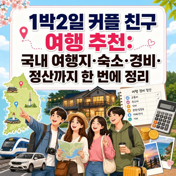 1박2일 커플 친구 여행 추천: 국내 여행지·숙소·경비·정산까지 한 번에 정리