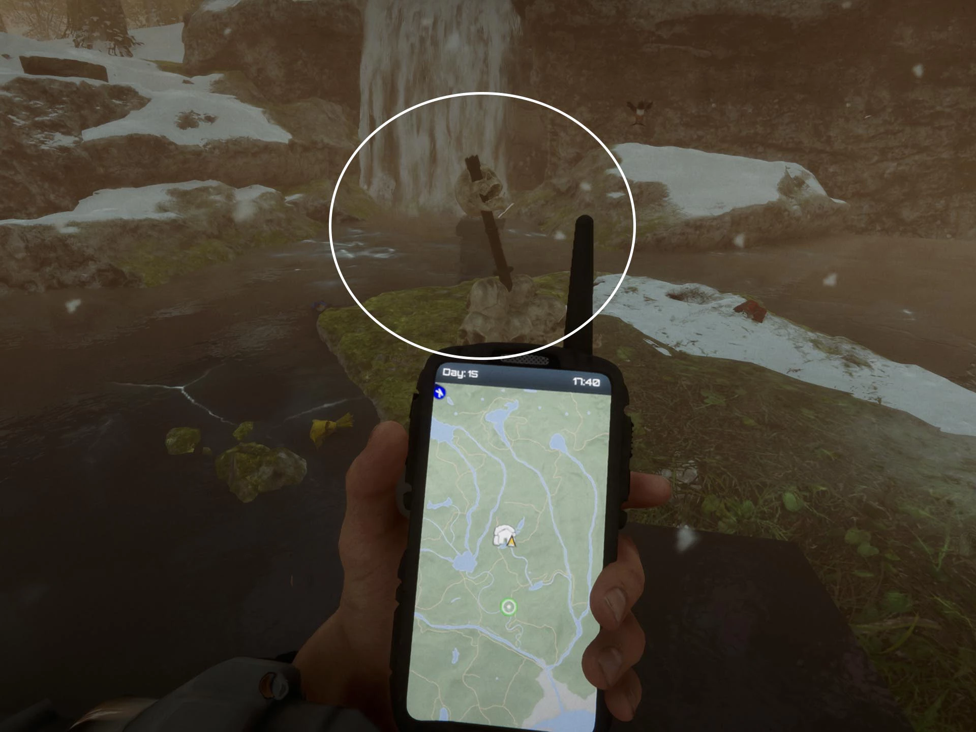 해골들 사이에 꽂혀 있는 테이저봉