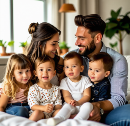 자녀와 시간을 보내고 있는 젊은 신혼부부