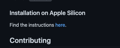 Installation on Apple Silicon
Find the instructions here.