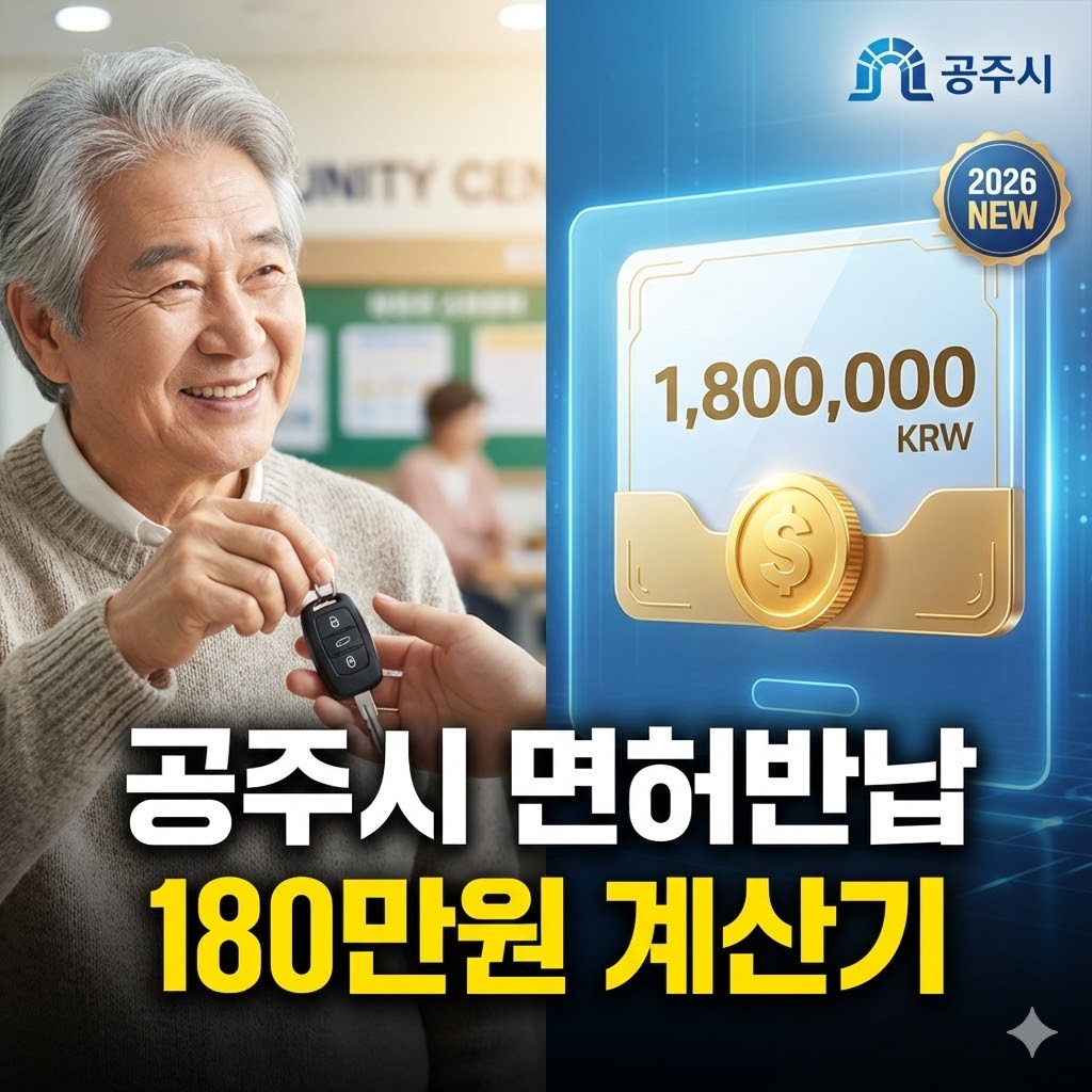 공주시 만 70세 이상 고령 운전자를 위한 면허 자진 반납 지원금 인포그래픽 이미지
