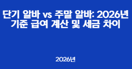 단기 알바 vs 주말 알바: 2026년 기준 급여 계산 및 세금 차이