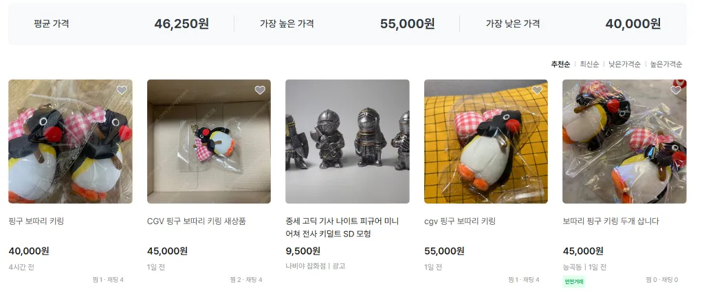 핑구 보따리 키링 중고나라