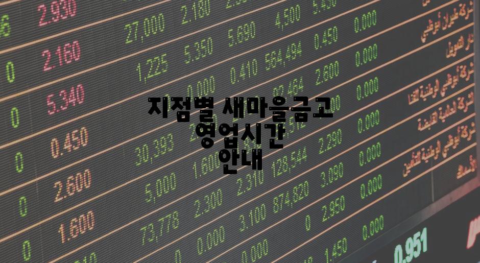 지점별 새마을금고 영업시간 안내