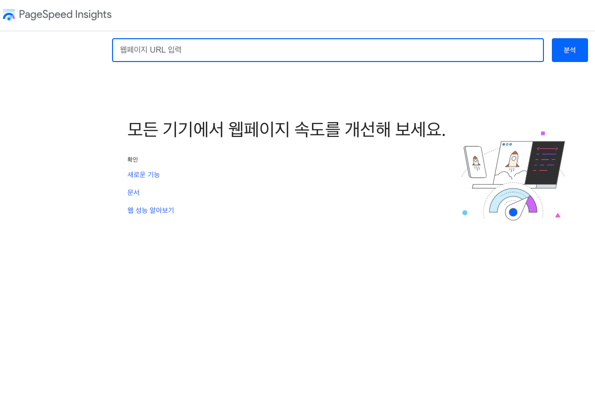 페이지스피드 인사이트 홈화면