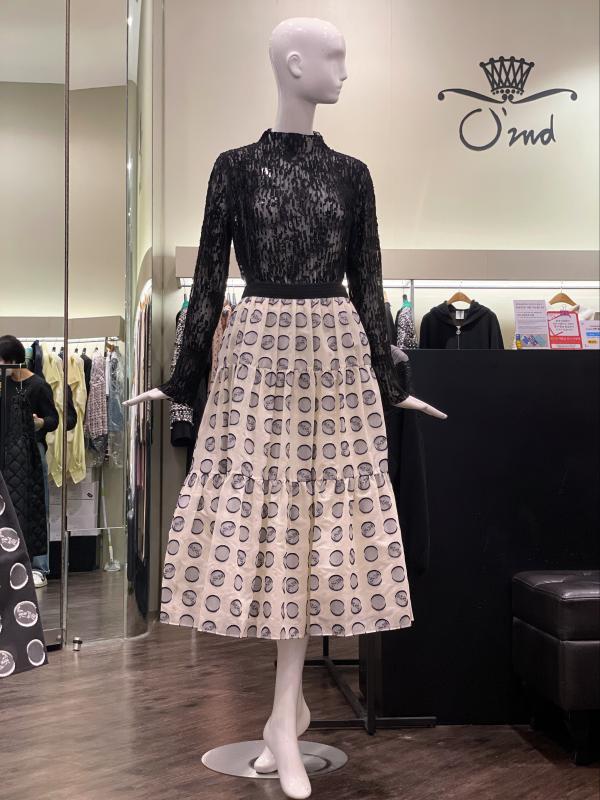 오즈세컨 도트 번아웃 티어드 스커트 (O22BAWSCM07W)