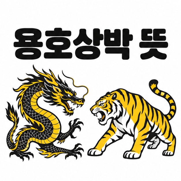 용호상박 뜻 제목과 서로 마주한 용과 호랑이의 간결한 그림