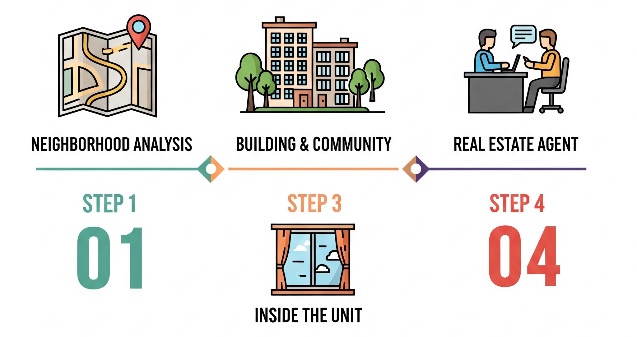 부동산 임장 동선: 단지 외부, 단지 내부, 집 내부, 부동산 중개소 순서