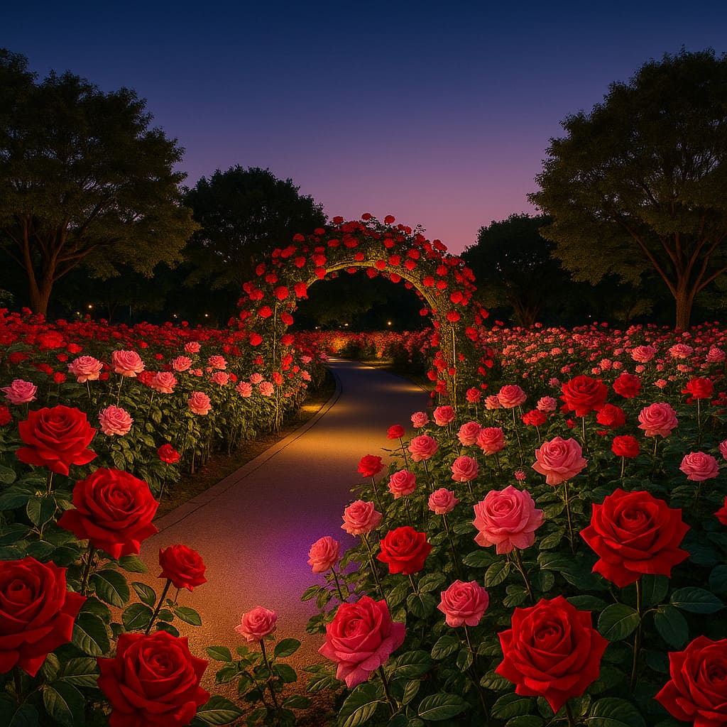 부천백만송이장미축제 야간 라이트쇼와 장미터널 조명이 어우러진 풍경