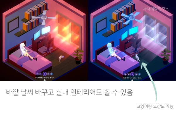 힐링-게임-칠-코너-인게임-화면-중-오브젝트-다룰-수-있음