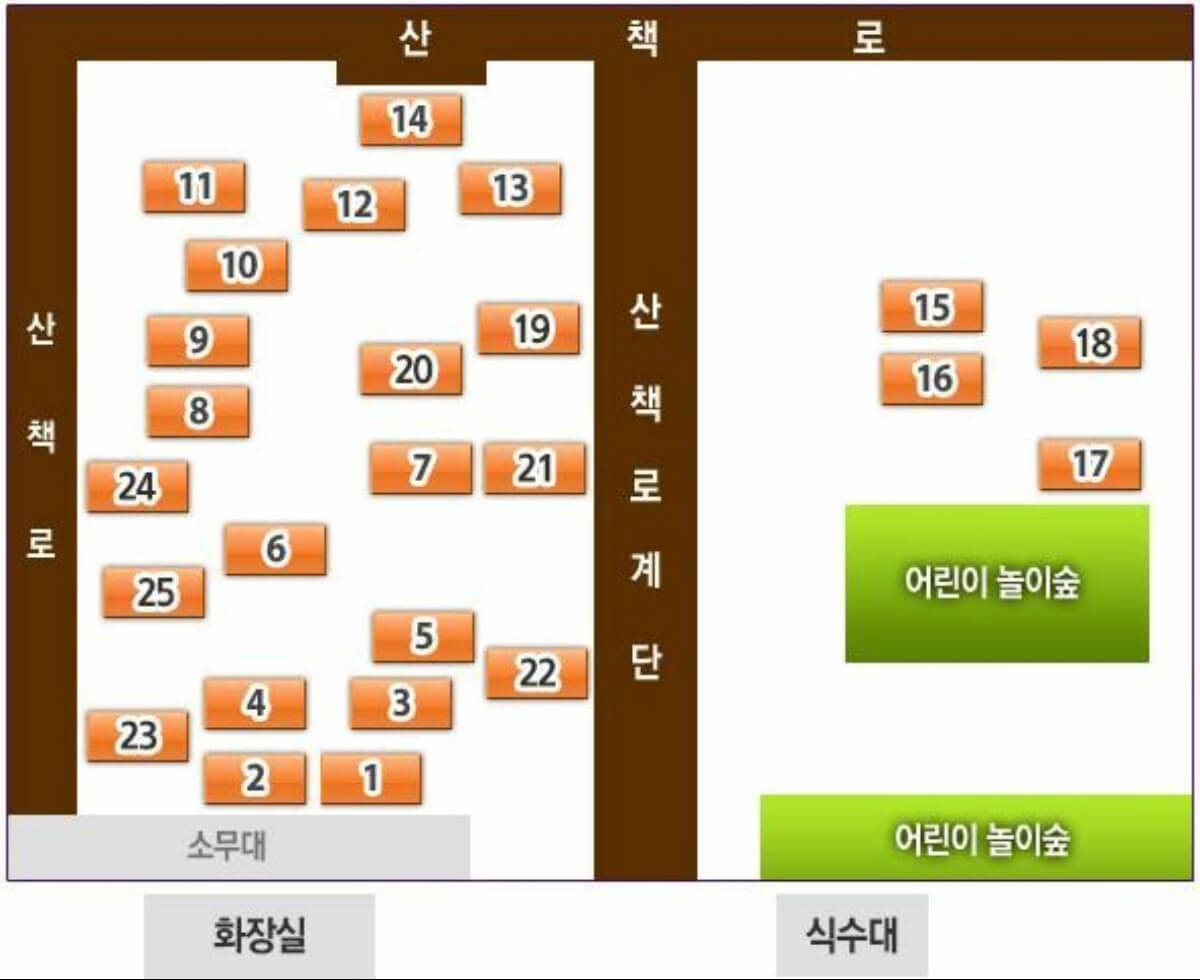 용인자연휴양림 야영데크 배치도