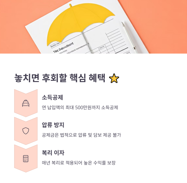 핵심 혜택 총정리 (소득공제, 복리이자, 압류방지)