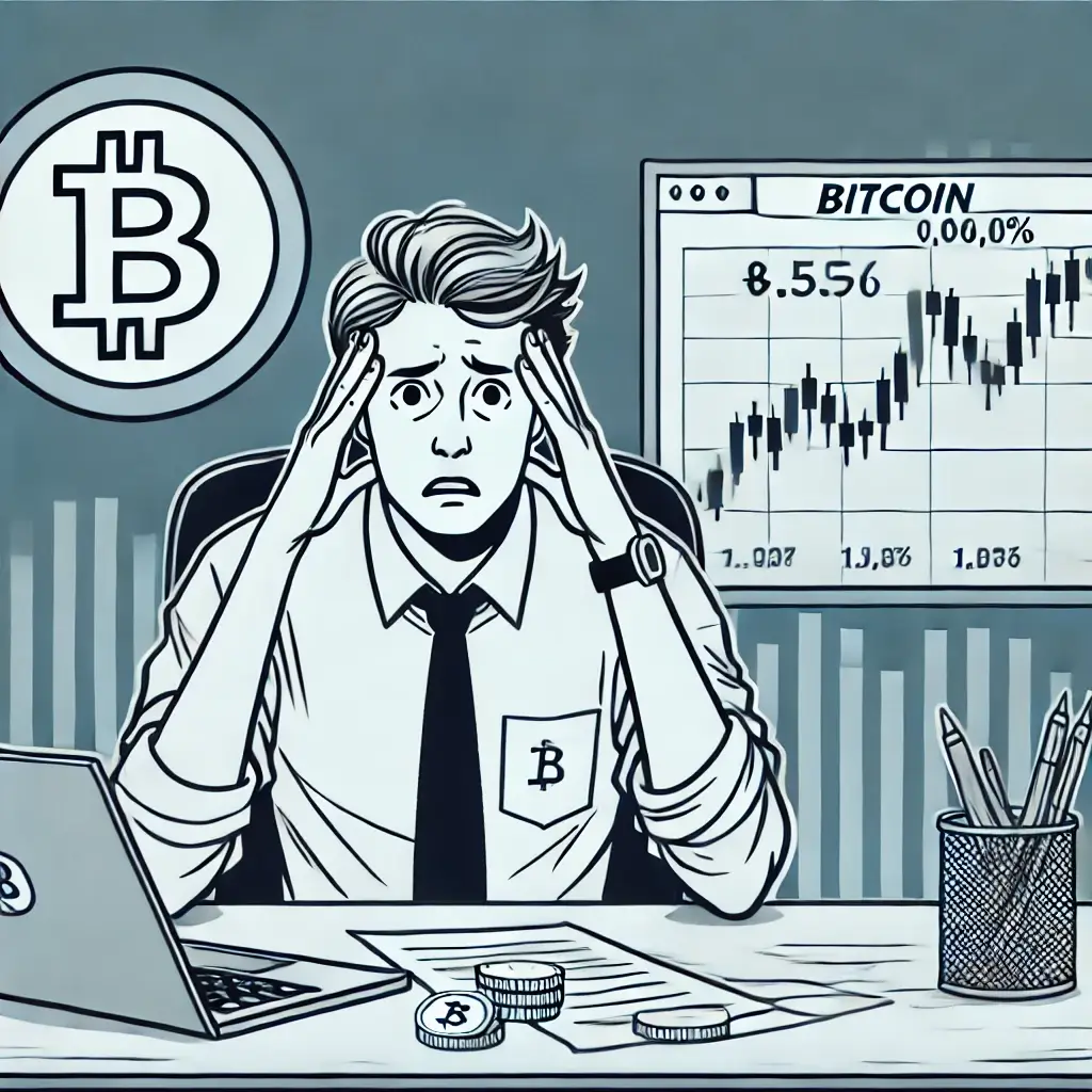 비트코인 때문에 고민하고 있는 남자의 모습