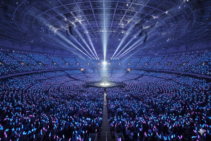 푸른 야광봉 물결이 가득한 KSPO DOME 콘서트 현장 전경