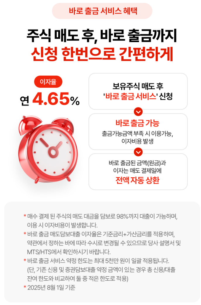 주식 매도후 바로출금 서비스에 대해 보여주는 이미지