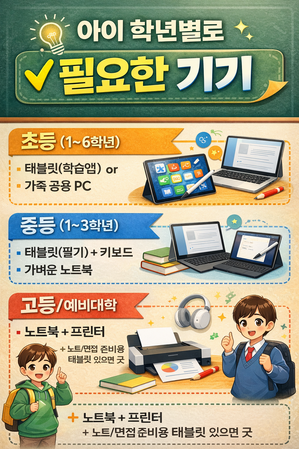 아이 학년별로 &ldquo;필요한 기기&rdquo;가 다릅니다