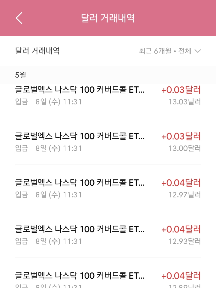 배당소득재분류에 따른 입출금 내역 (QYLD)