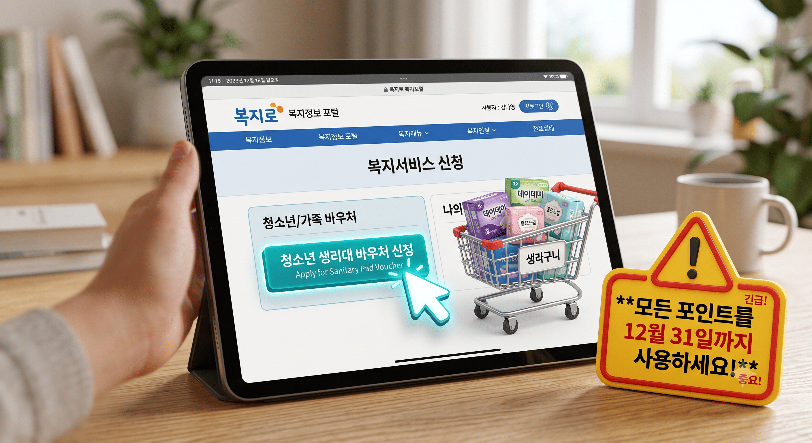 해당 연도 12월 31일까지 전액 소진해야 하는 바우처 기한 경고 및 복지로 온라인 신청 안내