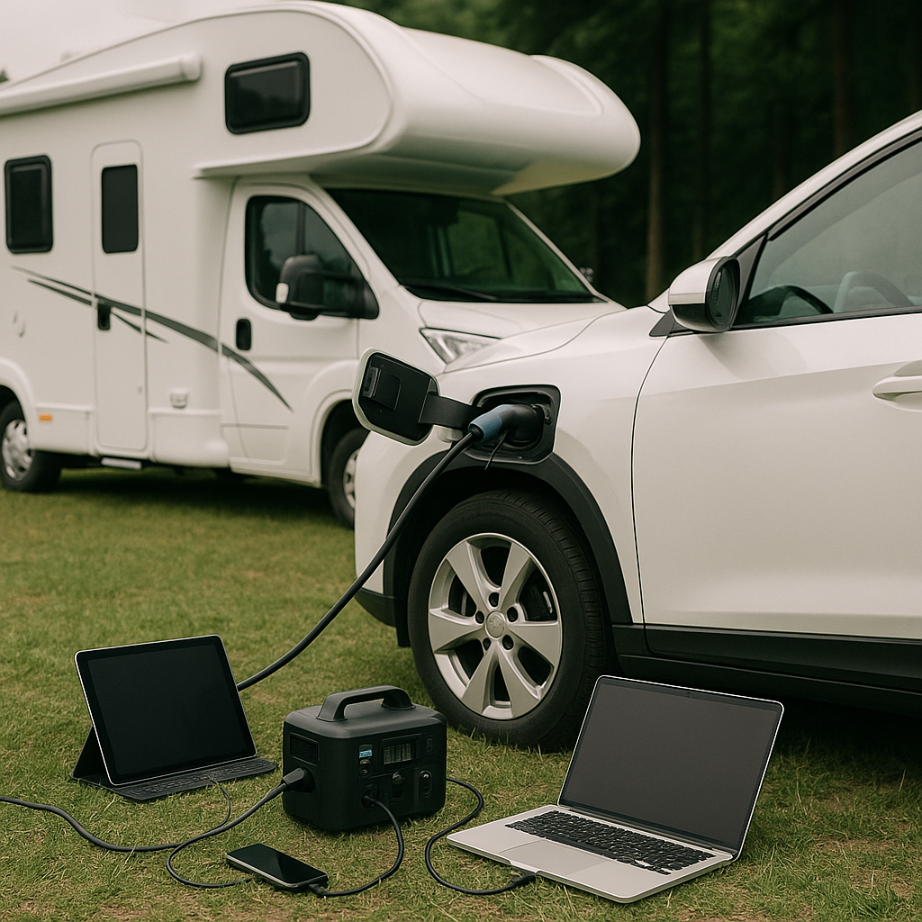 전기차와 전자기기가 연결된 사진