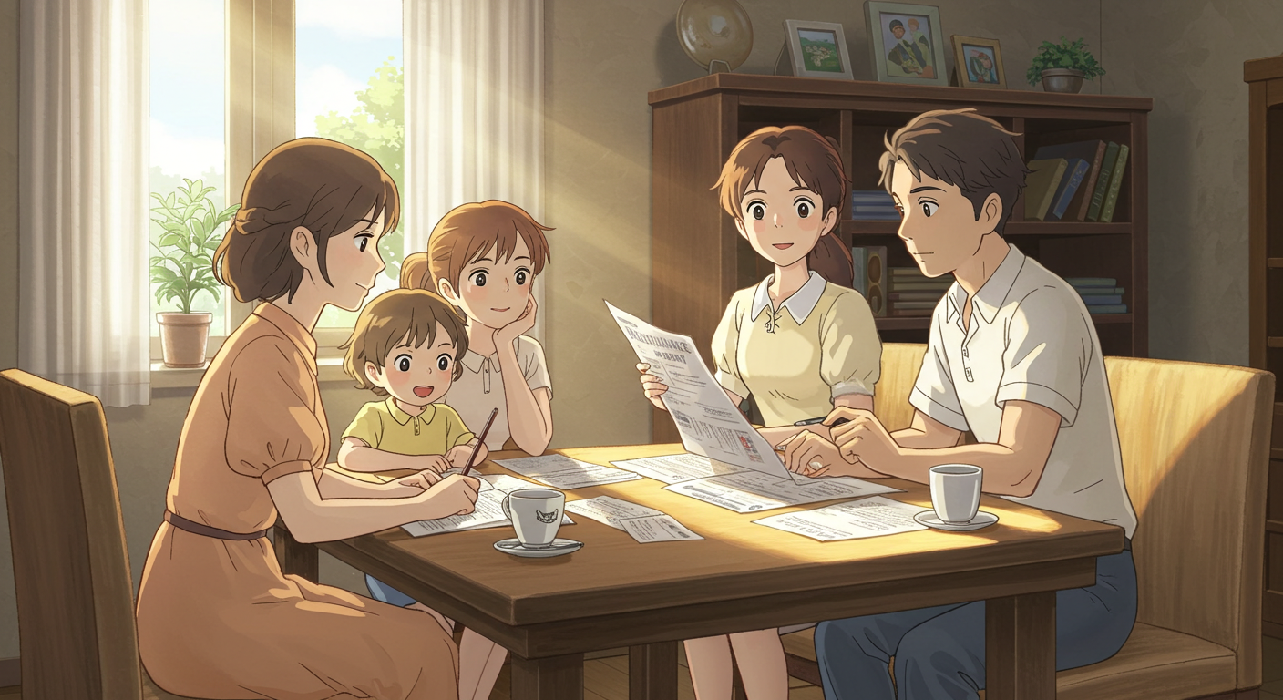 가족이 함께 보험 설계를 논의하는 장면