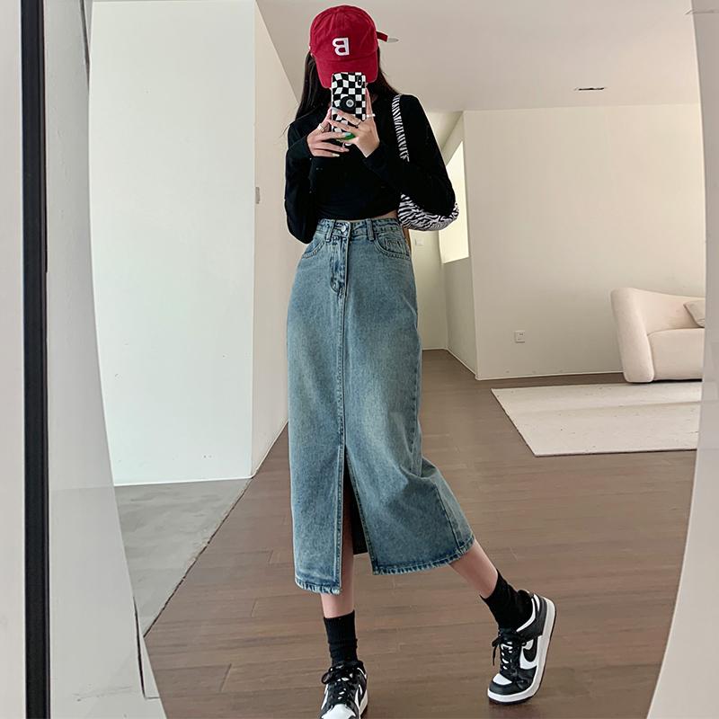 태영스토어 여성 앞트임 빈티지 데님 롱 청치마 스커트