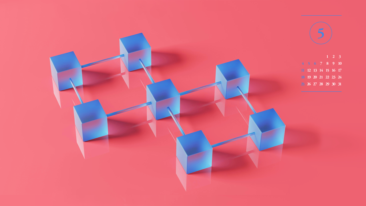 15 파란색 투명 큐브 A - 2025년5월 노트북배경화면