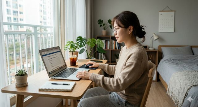 SBTI 테스트와 MBTI 비교를 위해 노트북으로 성향 검사를 하는 모습