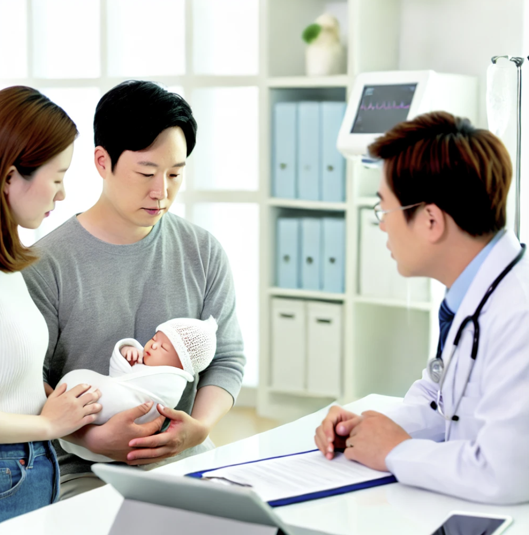 의사와 상담하는 가족
