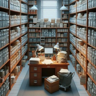 종이문서가 보관되어 있는 서류보관소