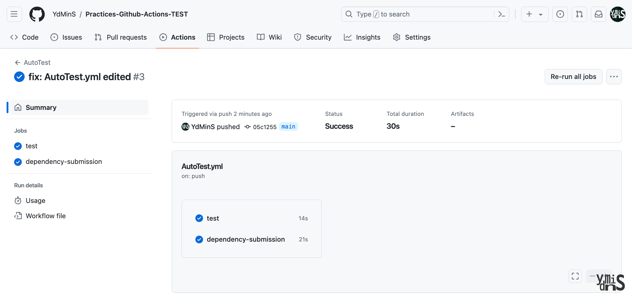 Workflow내 수행된 Jobs의 모습이다.