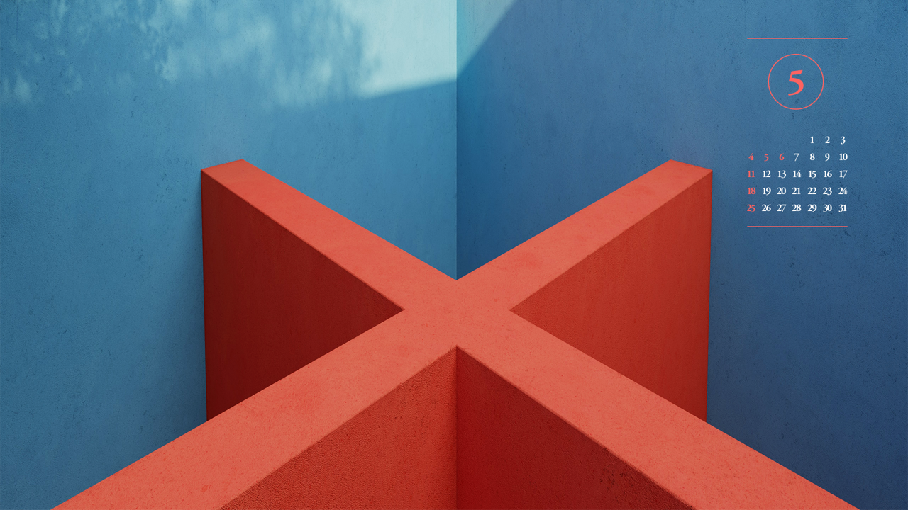 12 빨간색 파란색 벽 A - 2025년5월 노트북배경화면