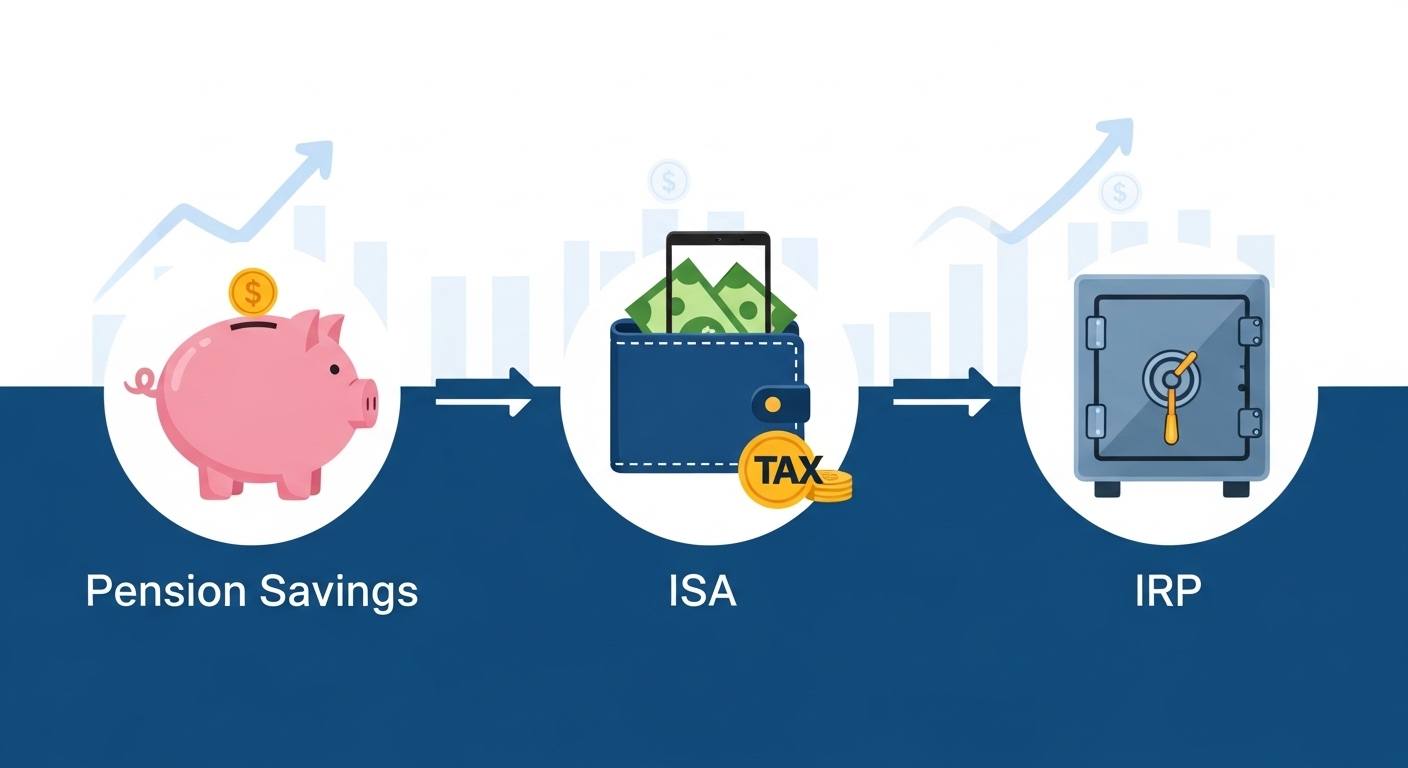연금저축, ISA, IRP 세 가지 금융 상품의 특징과 조합 전략을 시각적으로 비교하는 인포그래픽 이미지.