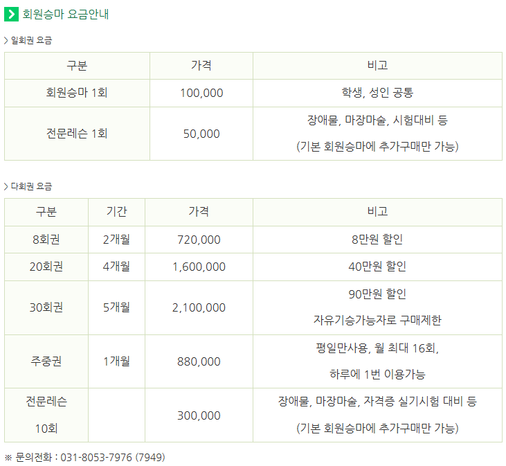 안성팜랜드 승마 요금