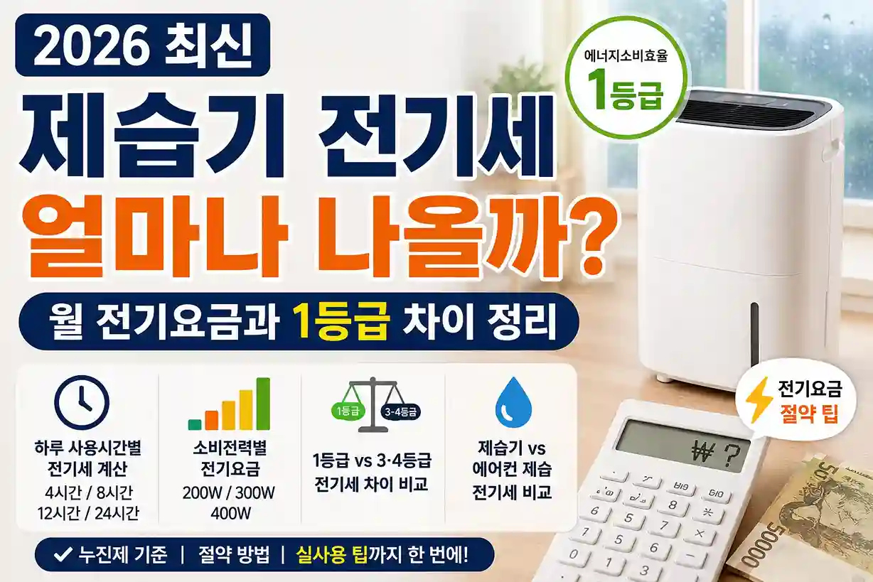 2026년 제습기 전기세와 월 전기요금, 1등급 제습기와 일반 제품의 전기세 차이