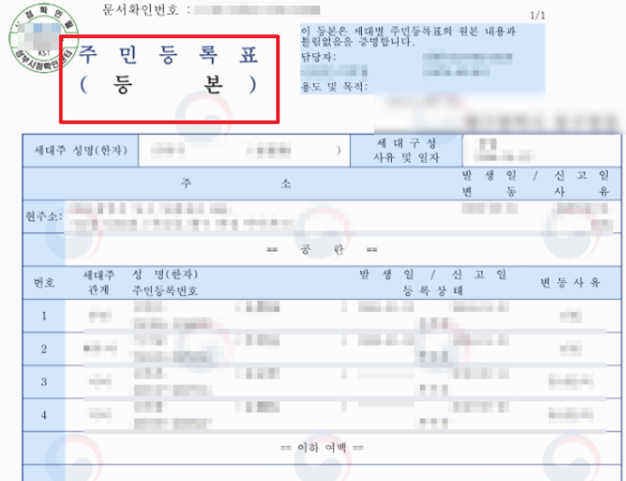 주민등록등본 인터넷발급