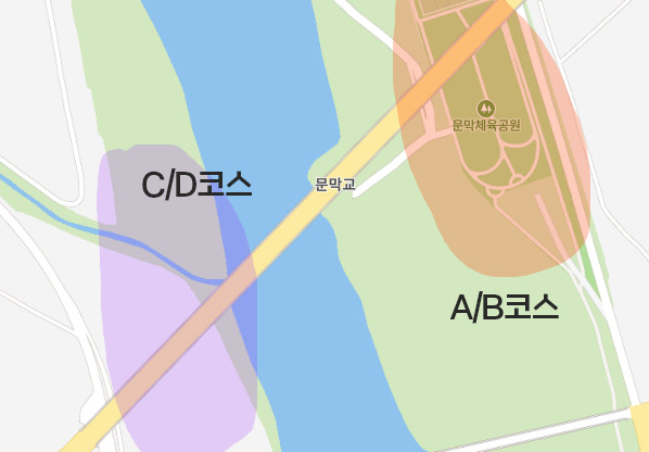 문막파크골프장은 문막교를 사이에두고 18홀씩 구분됩니다.