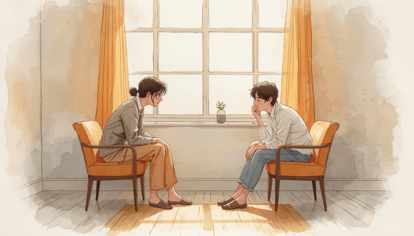 무엇보다, 자신의 복잡한 생각을 억지로 단순화시키지 않는 사람 앞에서 편안함을 느낀다에 관한 그림입니다