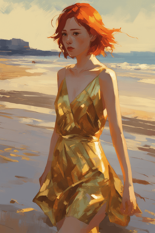 Playground AI로 생성한 그림(1) - 금빛 드레스 입은 여성