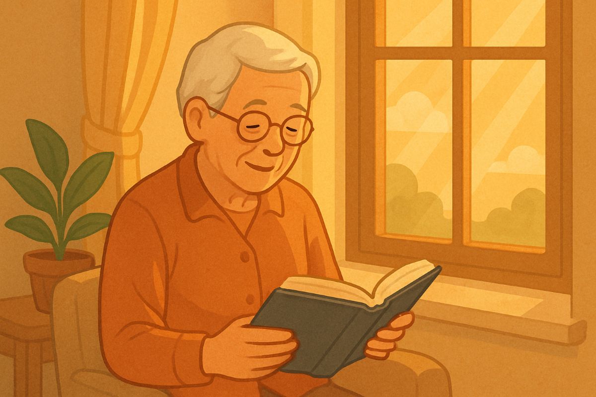 창가에서 책 읽는 어르신