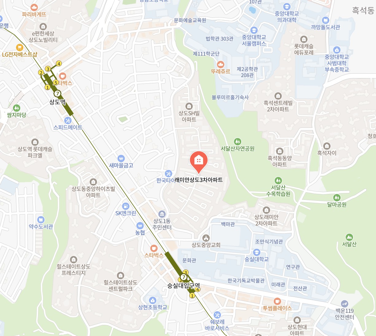 [동작구 상도동] 래미안상도3차 아파트 위치 지도